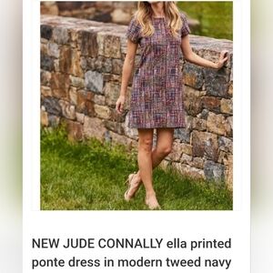 Jude Connally Ella Printed Ponte Dress In Navy Tweed Sz Large